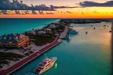 Beautiful Morning Sight In Turks & Caicos Near The Marina. Generative AI