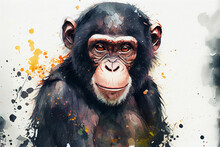 Portrait Of A Chimpanzee Monkey, Ai Illustration