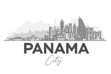 Wall Mural - Panama, Republic of Panama architecture line skyline illustration. Linear vector cityscape with famous landmarks, city sights, design icons. Landscape with editable strokes.