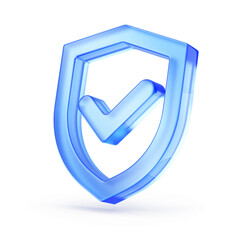 Fototapete - Shield. Protect and Security concept. Bue Shield 3d icon. 3d rendering
