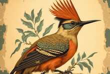 Old Fashioned Cartoon Style Bird Illustration On An Animal Art Poster From A Public Domain Collection. Generative AI
