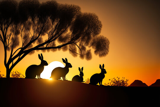 Silhouettes of bunnies at sunset