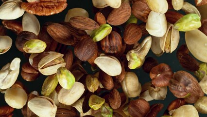 Poster - Super slow motion of rotating mix nuts up to the air. Filmed on high speed cinema camera, 1000fps, placed on high speed cine bot.