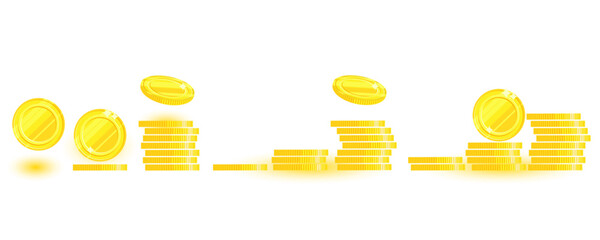 Round and falling coin. Stacks set of gold coins. Vector stacks of money side view