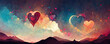 Leinwandbild Motiv Love heart shapes in night sky as Valentine's Day background (Generative AI)
