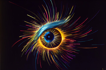 Poster - Close up Abstract eye concept looking on a nebula dust in infinite space backgroud. . Mixed media.	
