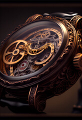 Poster - Close up old gears watch on a dark background.	