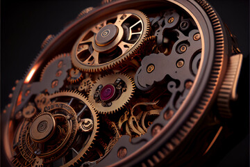 Poster - Close up old gears watch on a dark background.	