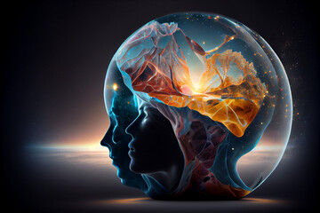Aufkleber - Universe within. Human inside the atom of brain. The concept on scientific and philosophical topics.