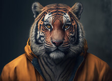 Portrait Of A Fitness Athlete Tiger Wearing Sportswear, Generative Ai