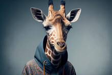 Portrait Of A Fitness Athlete Giraffe Wearing Sportswear, Generative Ai