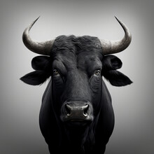 A Large Black Bull Isolated On A Plain Background. Generative Ai