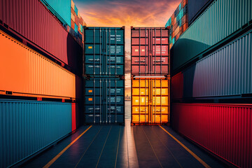 Background cargo in containers freight ships for import export business. Generative AI