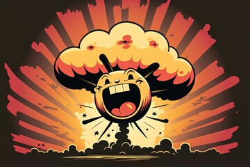 Wall Mural - smiling atomic bomb illustration generative ai