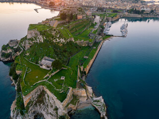 Wall Mural - Aerial view of old Venetian fortress of Corfu town, Greece. The Old Fortress of Corfu is a Venetian fortress in the city of Corfu. Venetian Old Fortress (Palaio Frourio), Corfu, Ionian Islands, Greece