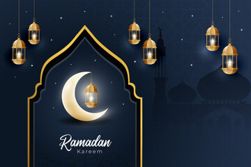 Wall Mural - Ramadan Kareem horizontal banner illustration design