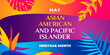 Asian American and Pacific Islander Heritage Month. Vector banner for social media, card, flyer. Illustration with text, tropical plants. Asian Pacific American Heritage Month horizontal composition