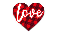 Heart With Red Black Plaid Tartan Pattern Love Text Isolated On White Background Vector Illustration