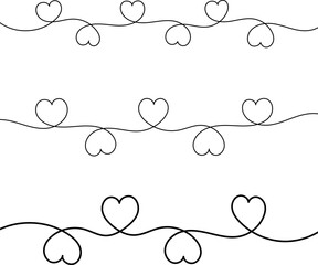 Naklejka na meble Three lines with different numbers of cute hearts. Line art drawn by hand.