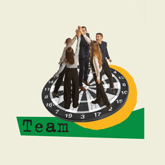 Wall Mural - contemporary art collage. creative design. business people, employees reaching goal, target due to s