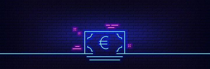 Poster - neon light glow effect. cash money line icon. banking currency sign. euro or eur symbol. 3d line neo