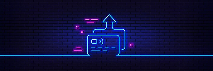 Poster - neon light glow effect. credit card line icon. send money payment sign. receive transaction symbol. 