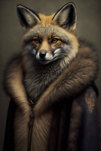 Generative Ai Of A Serious Fox Wearing Fur Clothing