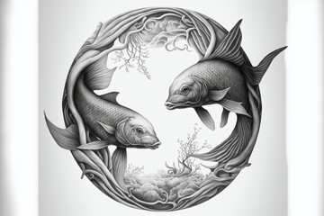 pisces fish zodiac sign tattoo. tattoo idea for men or women. generative ai.