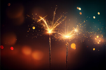 Sticker - two sparklers in an obscure background with lots of copy space, perfect for backgrounds, generative 