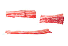 Raw Bacon Slices Isolated On A White Background.