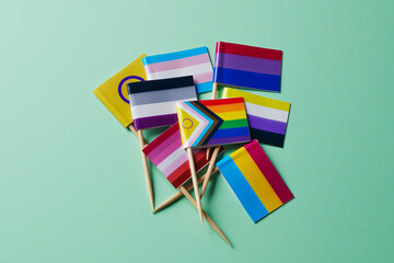 Poster - bung of LGBTIQA flags on a green background