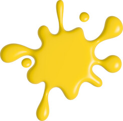 Poster - cartoon drop and splatter. yellow stain of paint and ink with splashes. 3d render illustration