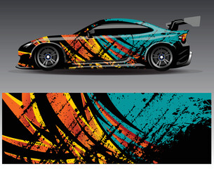 Car wrap design vector. Graphic abstract stripe racing background kit designs for wrap vehicle  race car  rally  adventure and livery