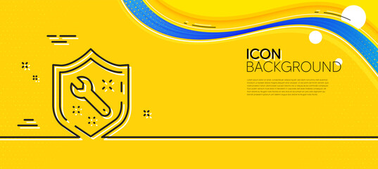 Poster - Spanner tool line icon. Abstract yellow background. Repair service sign. Shield protection symbol. Minimal spanner line icon. Wave banner concept. Vector
