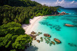 Small, isolated beach in the Anse Lazio beach area in Praslin, Seychelles. Generative AI