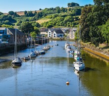 Boats And Yachts On River Dart In Totnes, Devon, England
