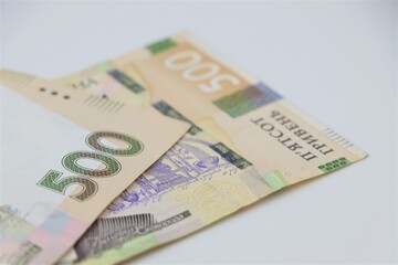 Poster - Ukrainian banknotes close-up. Paper money. Economy of Ukraine.