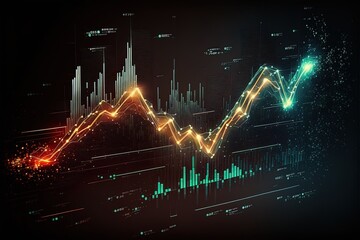 Wall Mural - Business economic charts with light effects, neon. Abstract neon background, growth and fall analytics. AI