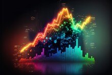 Business Economic Charts With Light Effects, Neon. Abstract Neon Background, Growth And Fall Analytics. AI