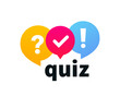 © Vlad - Quiz symbol. Questionnaire icon, survey sign, flat speech bubble symbols, social communication concept, chats, interviews, voting, discussion, conversation, team dialogue, group chat. For marketing