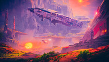 A Broken Spaceship On An Unknown Planet In A Metaverse Environment. Generative AI