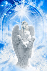 Wall Mural - angel archangel with divine rays of light, stars and sky liek spiritual, religious, angelic and myst