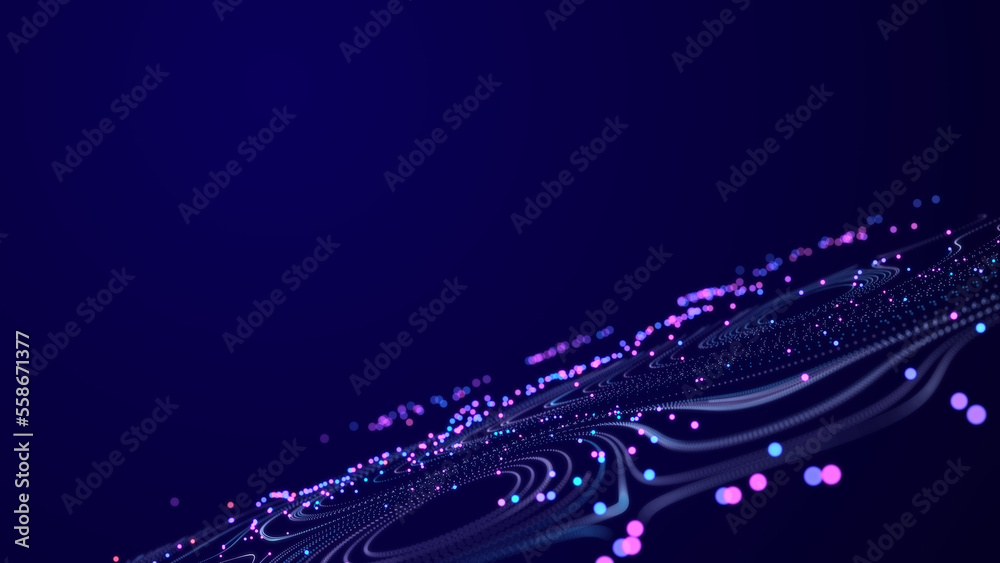 Music wave of particles. Big data visualization. Abstract blue ...