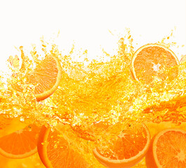 Wall Mural - fresh orange slice drop on water splash