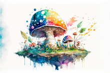A Group Of Mushrooms On A White Background. A Playful Illustration Featuring Poisonous Agaric Forest Mushrooms. Vibrant And Colourful Toadstools. Storybook Artwork. Generative Ai