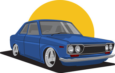 Sticker - classic car vector illustration design graphic in blue coloring