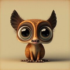 Sticker - a small brown animal with big eyes sitting on the ground with a beige background and a brown frame a