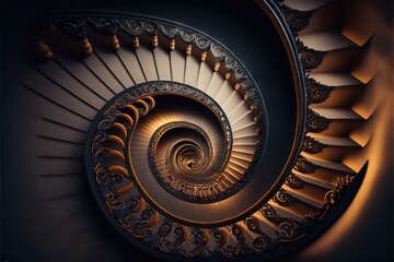 Sticker - a spiral staircase in a dark room with a light coming through it and a spiral staircase in the middl