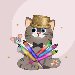 Sticker - illustration of cat with new year's barrels