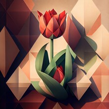 Tulip Flower Geometric Texture Low Polygon Generative AI